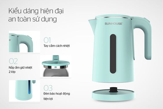 Ấm siêu tốc inox 2 lớp 1.8L SUNHOUSE SHD1351 - hình 1
